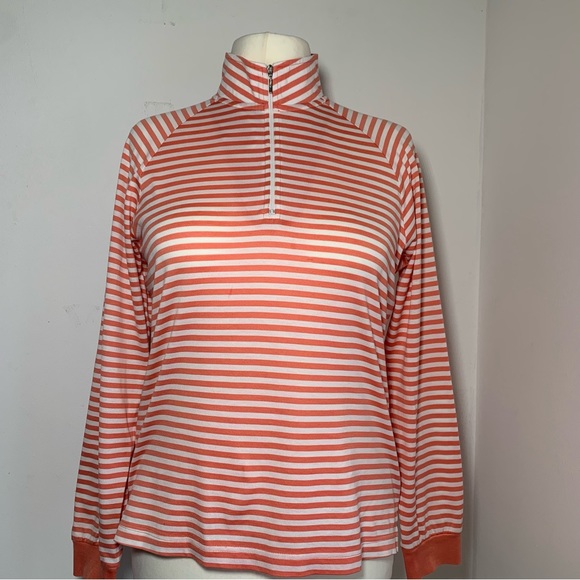 Baker Finch Sports Designer Half Zip T-Shirt Golf Coral Stripe Long Sleeve Large - Picture 12 of 14